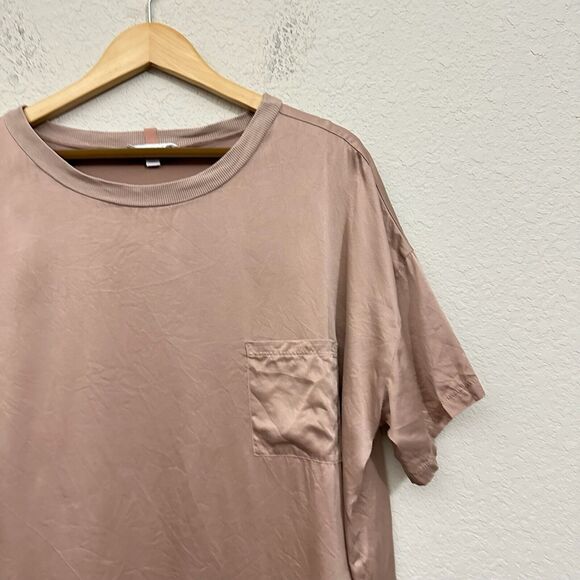 LUNYA Washable Silk Pajama Top T-Shirt w Pocket in Otium Tan - Picture 2 of 7